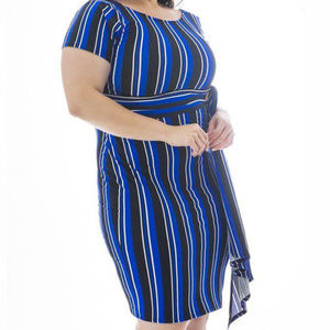 Striped Blue Midi Silhouette Short Sleeve Dress